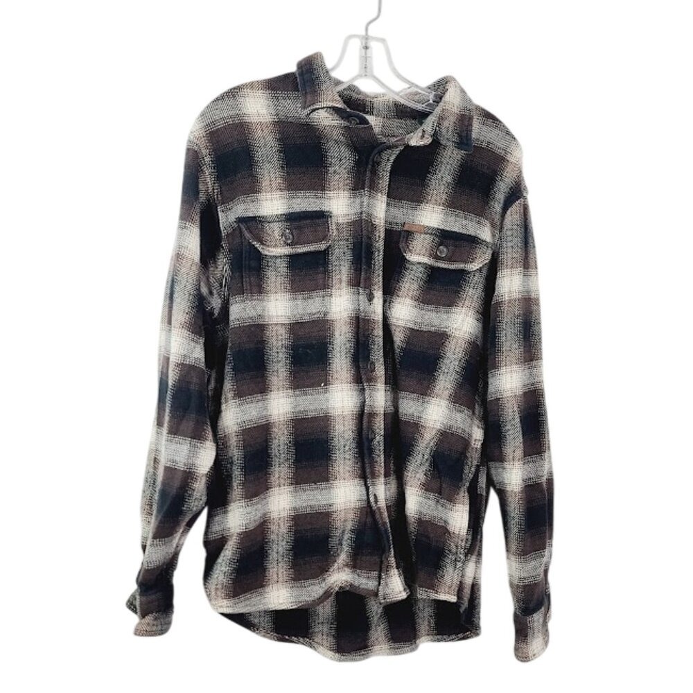Orvis Men's Brown White Heavyweight‎ Button-Front Flannel Shirt Size M